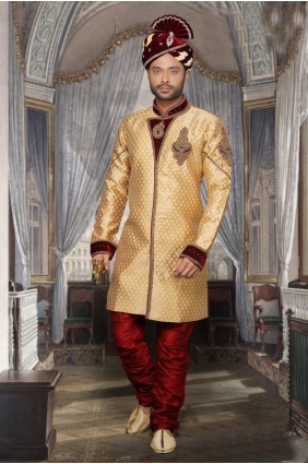 Readymade Jacquard Sherwani in Beige SHR00075