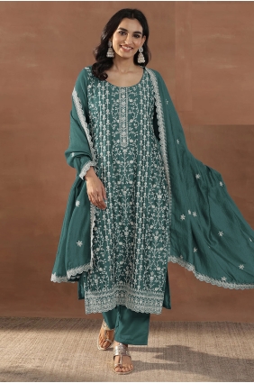Silk Silk Straight Pant Suit with Embroidered SK159212