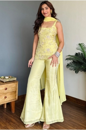 Embroidered Georgette Yellow Palazzo Suit with Dupatta PZ4534
