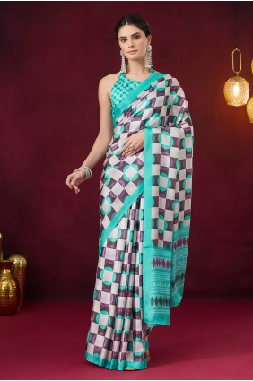 Sea green Saree in Printed Satin SR30414