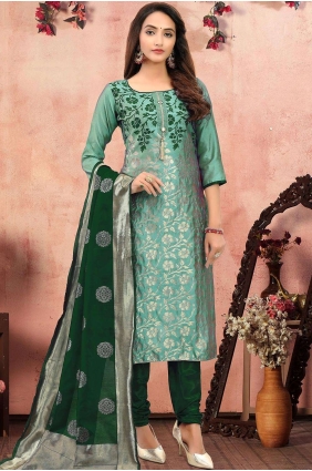 Light green Banarsi jacquard Churidar Suit SK13542
