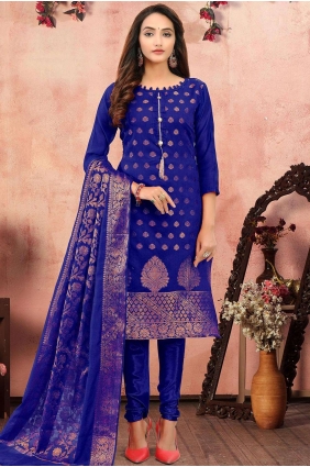 Royal blue Banarsi jacquard Churidar Suit SK13550