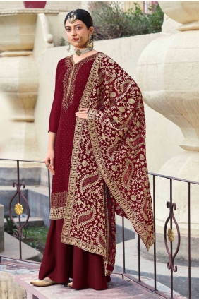 Maroon Georgette Palazzo Suit PZ1680