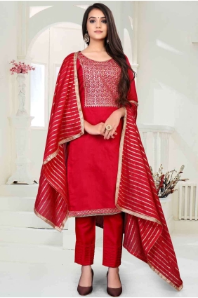 Embroidered Salwar Kameez in Red SK13908
