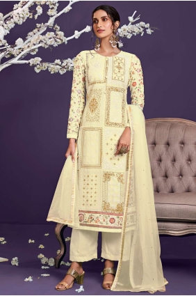 Yellow Embroidered Georgette Salwar Kameez SK14142