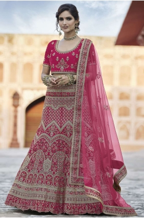 Pink Heavy Embroidery With Hand Work Velvet Wedding Lehenga Choli LC4358