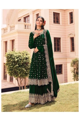 Green Embroidered Faux georgette Eid Palazzo Suit PZ2667
