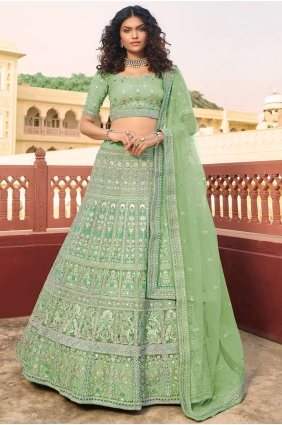 Embroidered Organza Green Wedding Lehenga Choli with Dupatta LC4658
