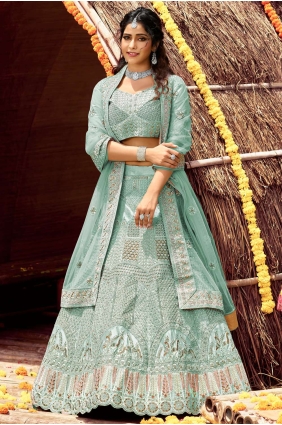 Velvet Sky blue Wedding Lehenga Choli in Embroidered LC4712