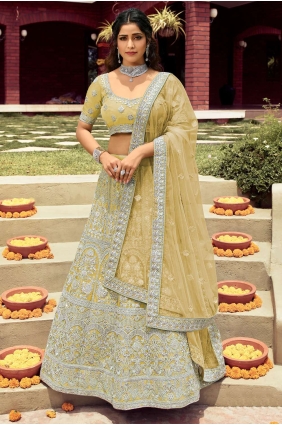 Ocher Organza Embroidered Wedding Lehenga Choli with Dupatta LC4715
