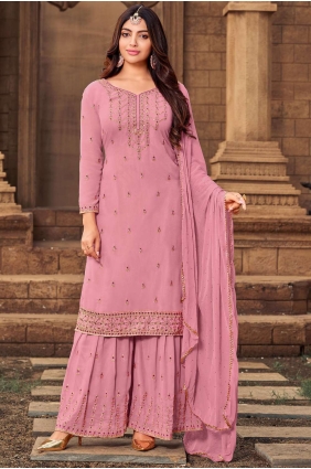 Georgette Eid Palazzo Suit with Stone with moti in Pink PZ2748