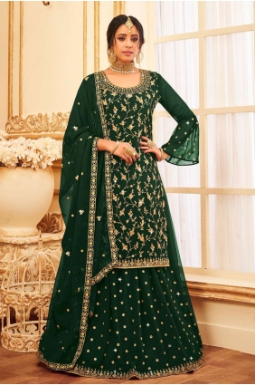 Georgette Pakistani Suit with Embroidered in Green SS0896