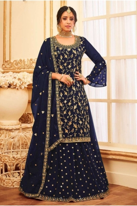 Blue Pakistani Suit in Embroidered Georgette SS0899