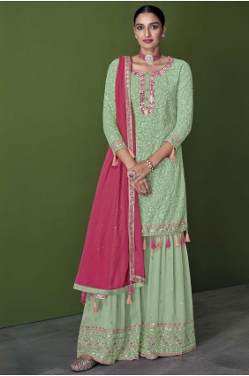 Embroidered Faux georgette Pakistani Suit in Pista with Dupatta SS0907