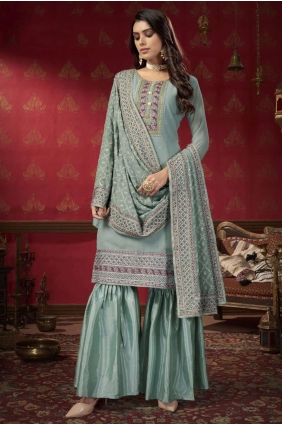 Embroidered Faux georgette Pakistani Suit in Grey with Dupatta SS0931