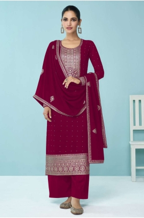 Pink Eid Palazzo Suit in Embroidered Faux georgette PZ3418