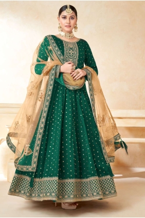 Green Anarkali Suit in Taffeta with Embroidered AS3377