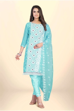 Blue Salwar Kameez in Organza with Embroidered SK153348