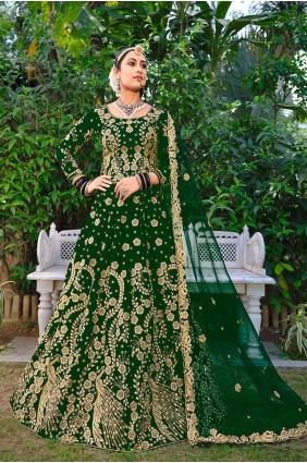 Stone with moti Velvet Wedding Lehenga Choli in with Green Dupatta LC6908