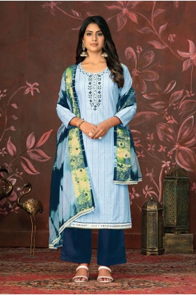 Hand Cotton Palazzo Suit in Blue PZ3916