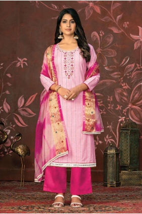 Hand Cotton Pink Palazzo Suit with Dupatta PZ3918