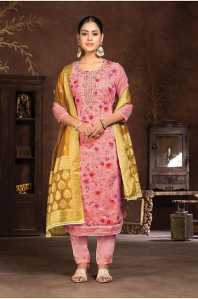 Printed Palazzo Suit in Pink Art silk PZ3923