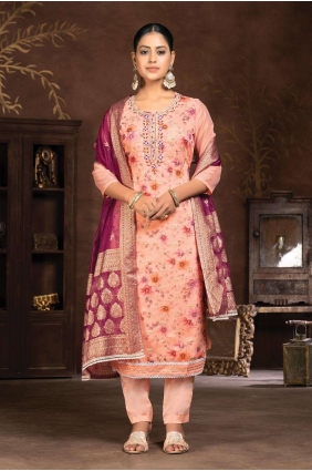 Art silk Printed Peach Palazzo Suit with Dupatta PZ3924
