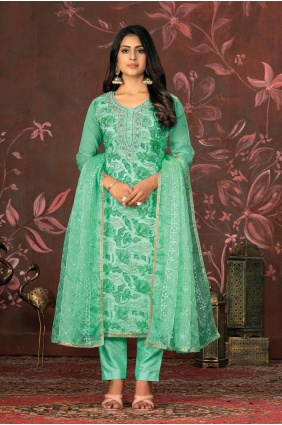 Organza Palazzo Suit in Green with Hand PZ3931