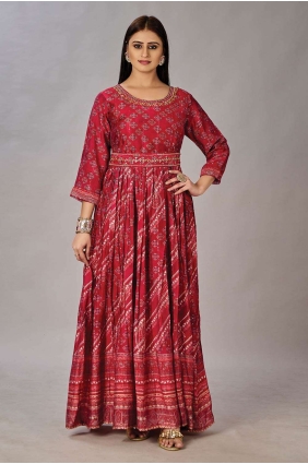 Red Kurti in Muslin with Digital print GW0762