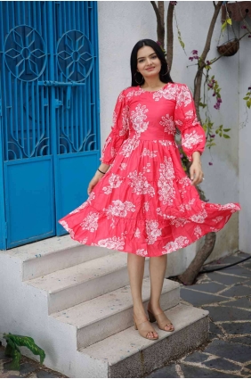 Pink Muslin Printed Kurti with Dupatta KTI2434