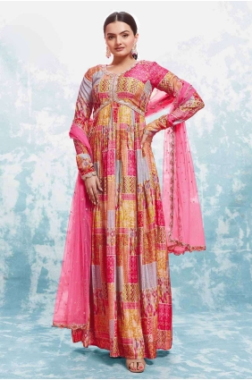 Georgette Embroidered Multicolor Anarkali Suit with Dupatta AS3948