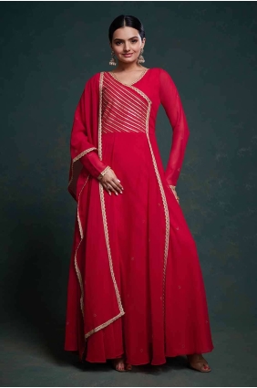 Red Embroidered Georgette Anarkali Suit AS3955