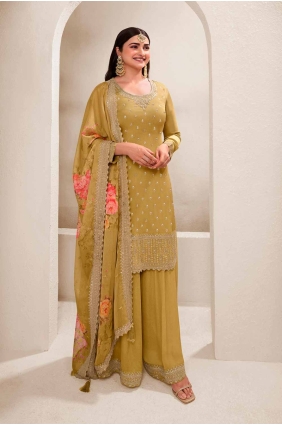 Mustard Sharara Suit in Embroidered Viscose SS1160