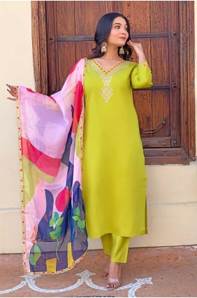Lemon Anarkali Suit with Embroidered Viscose SK154685