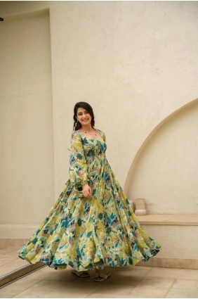 Multicolor Gown Dress with Printed Chiffon GW0945