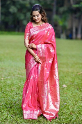 Weaving Saree in Pink Banarasi silk SR27738
