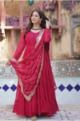 Georgette Pink Gown Dress in Embroidered GW1050