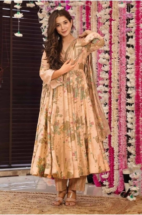 Digital print Eid Anarkali Suit in Peach Muslin AS4021