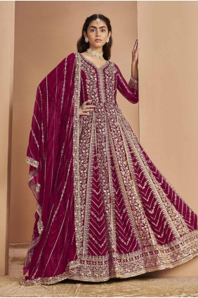 Pink Embroidered Eid Anarkali Suit in Faux georgette AS4026