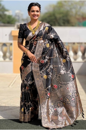 Banarasi silk Saree with Embroidered in Black SR28537
