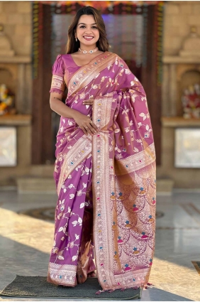 Onion Saree in Embroidered Banarasi silk SR28565
