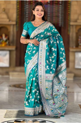 Rama Embroidered Saree in Banarasi silk SR28569