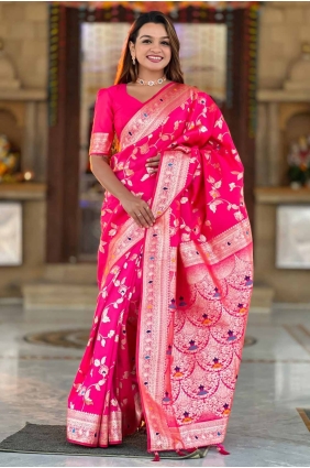 Banarasi silk Saree with Embroidered in Pink SR28570