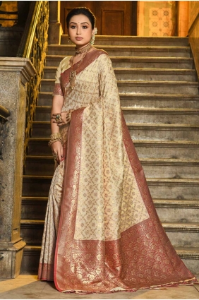 Navy blue Embroidered Saree in Banarasi silk SR28574