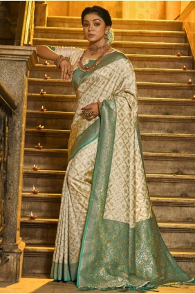 Sea green Embroidered Banarasi silk Saree SR28577