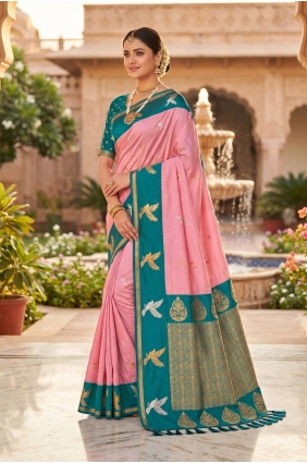 Embroidered Silk Saree in Baby pink SR30201