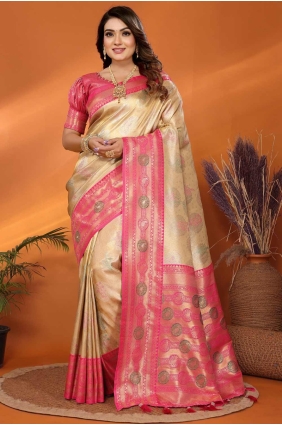 Banarasi silk Weaving Beige Saree with Blouse SR28249