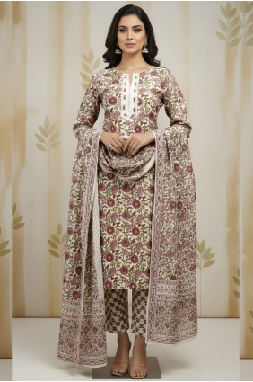 Beige Printed Salwar Kameez in Cotton SK156037