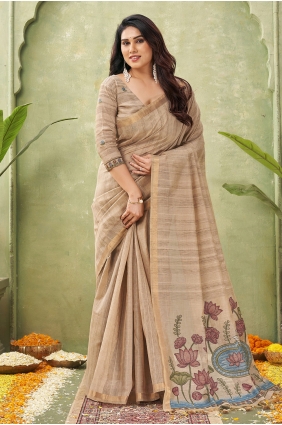 Weaving Saree in Beige Cotton SR30402