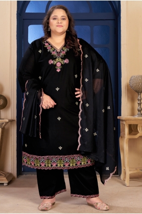 Embroidered Cotton Black Salwar Kameez with Dupatta SK159151